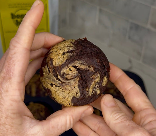 Double Layer Chocolate Peanut Butter Chickpea Muffins - Beanie Bites