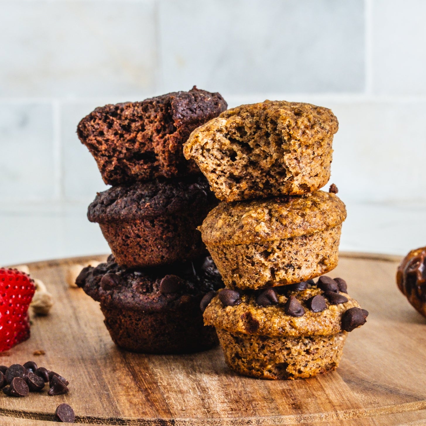 original and chocolate mini muffins made with chickpeas protein and fiber healthy gluten free